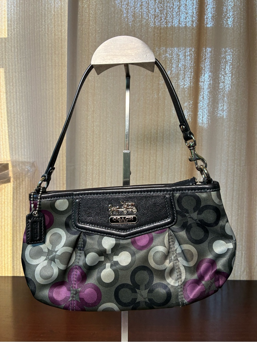 Coach Black, Purple & Gray Signature Shoulder Bag